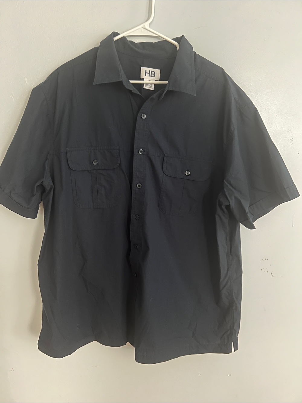 Harbor Bay DXL Men’s Big + Tall Short-Sleeve Button-Up Shirt in Navy